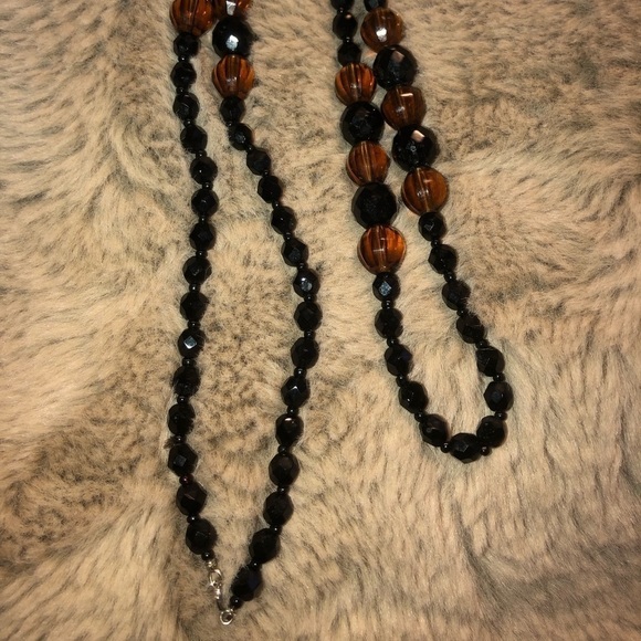 VTG Facet Cut Glass Bead Necklace Art Deco Style Brown & Black 29.5” - Picture 5 of 5